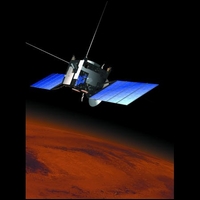 Artists impression of Mars Express Orbiter above Mars